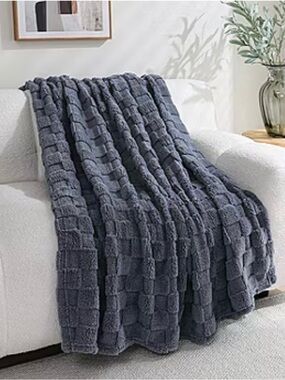 Plush Textured Throw Blanket - Navy Blue
